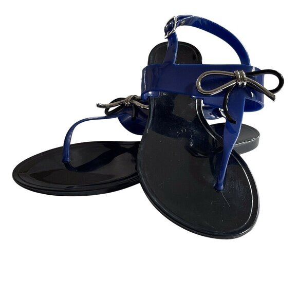 Tahari Womens Size 6 Blue & Black Jelly Sandals With Silver Bow Strap Detail - Picture 3 of 9